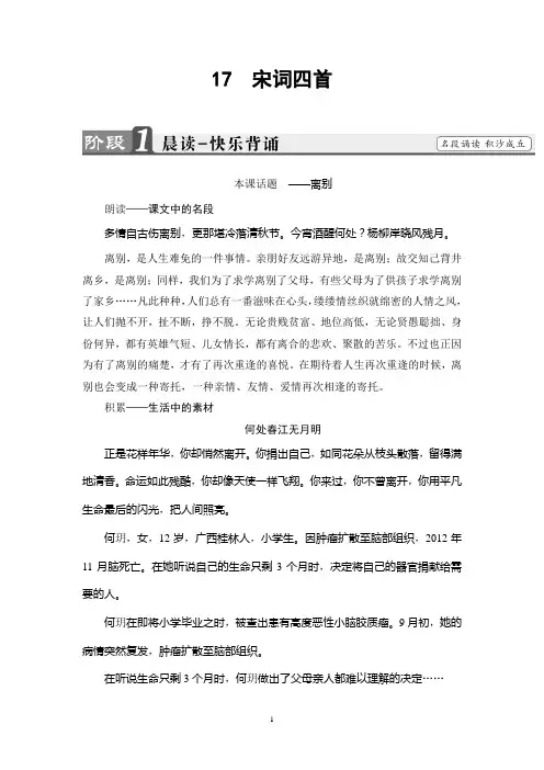 粤教版语文必修3讲义：第4单元 17 宋词四首