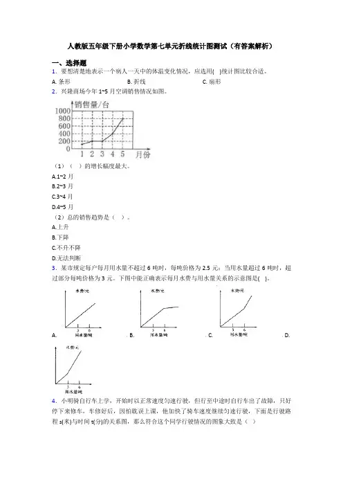人教版五年级下册小学数学第七单元折线统计图测试(有答案解析)