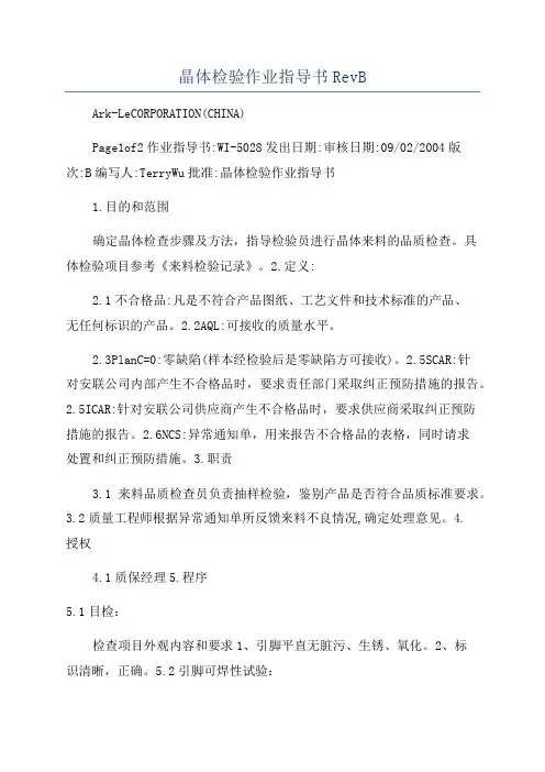 晶体检验作业指导书RevB