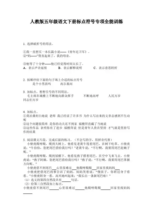 人教版五年级语文下册标点符号专项全能训练