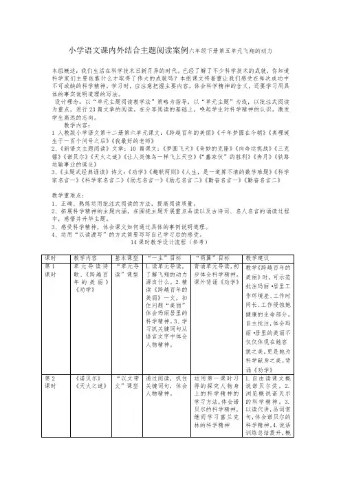 小学语文课内外结合主题阅读案例六年级下册第五单元飞翔的动力