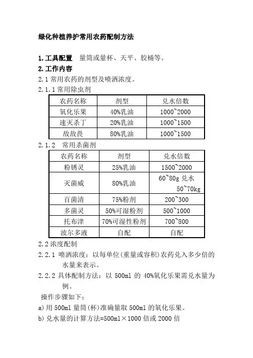 绿化种植养护常用农药配制方法