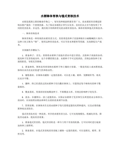 水稻钵体育秧与毯式育秧技术