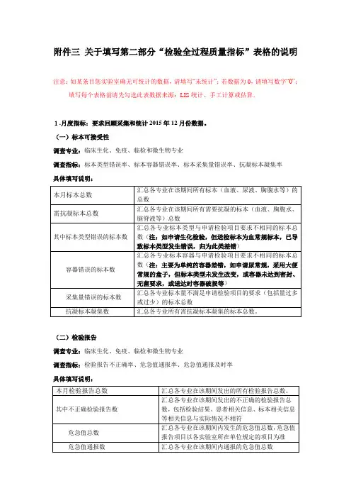 关于填写第二部分检验全过程质量指标表格的说明