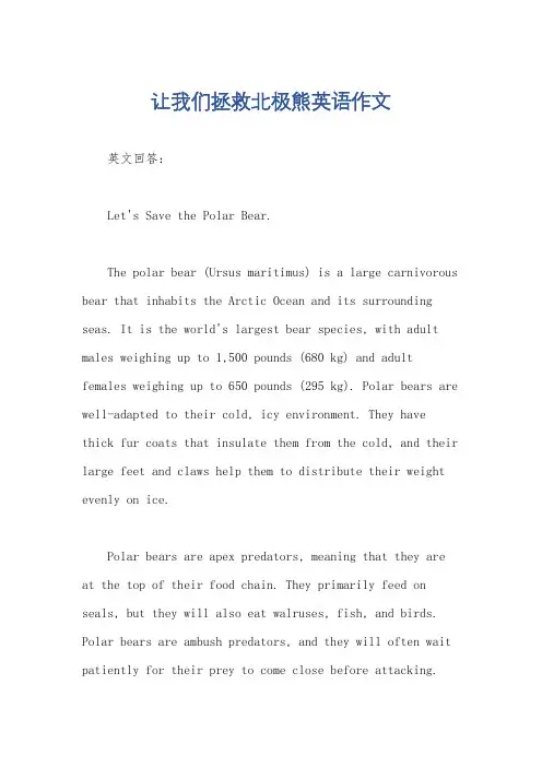 让我们拯救北极熊英语作文