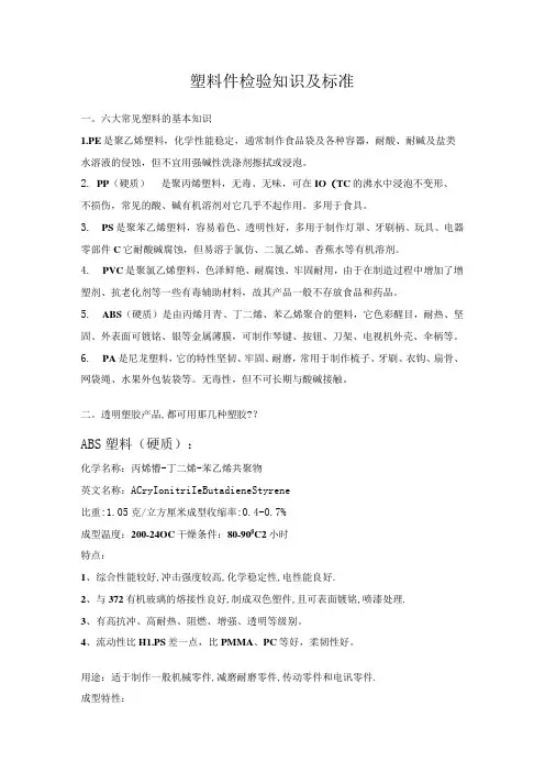 塑料件检验知识及标准