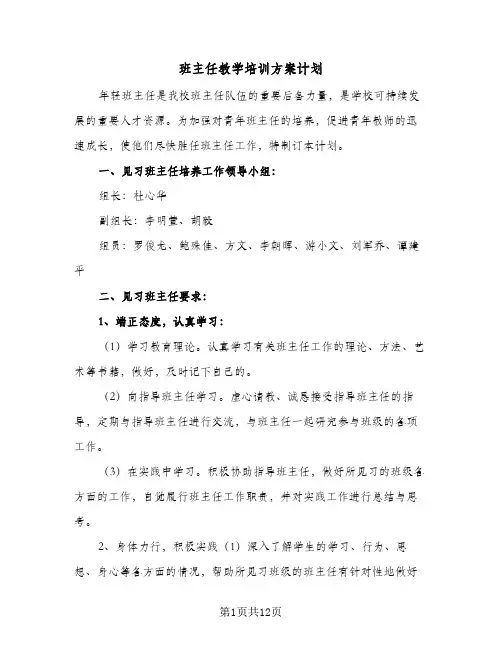 班主任教学培训方案计划（四篇）
