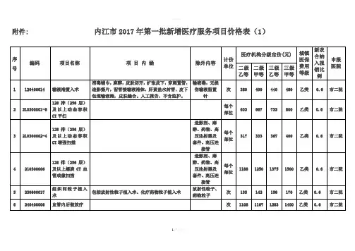 内江2017年第一批新增医疗服务项目价格表