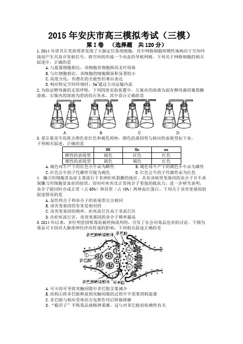 2015安庆三模word版含答案
