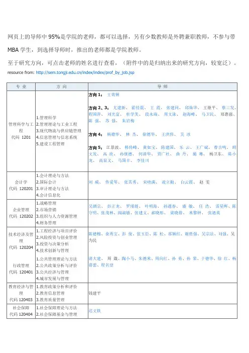 同济大学导师及方向