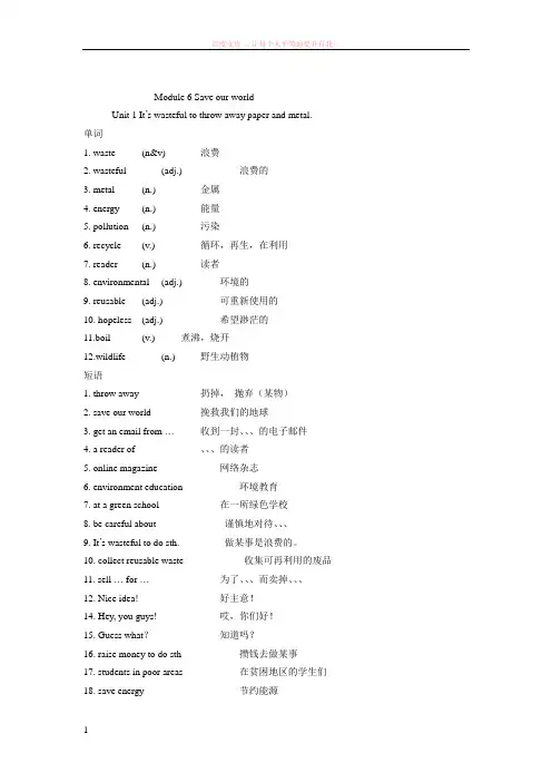 外研版新标准初三上册第6模块单词短语句型英汉对照
