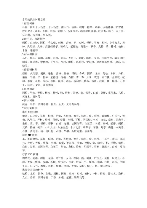 常用的抗性树种总结