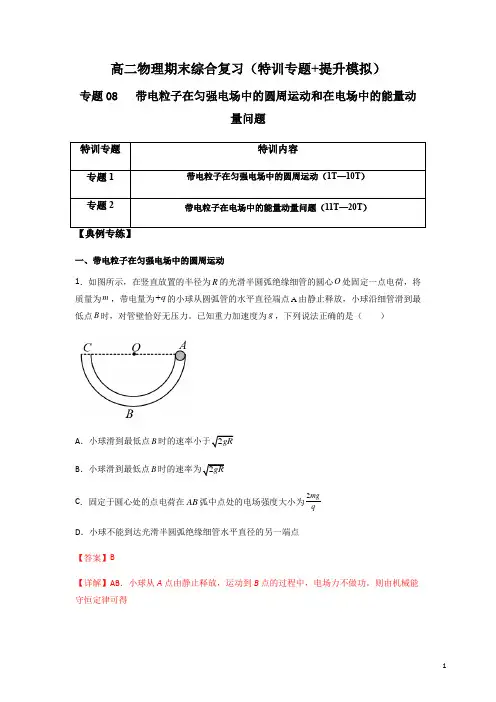 专题08 带电粒子在匀强电场中的圆周运动和在电场中的能量动量问题(解析版) 