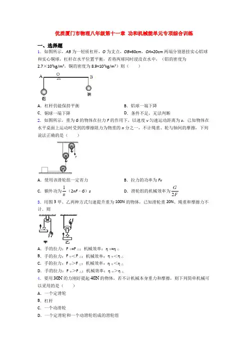 优质厦门市物理八年级第十一章 功和机械能单元专项综合训练