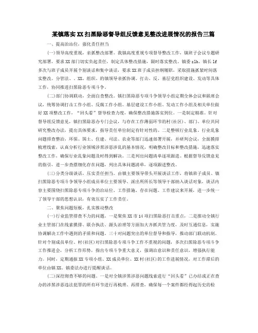 某镇落实扫黑除恶督导组反馈意见整改进展情况的报告三篇