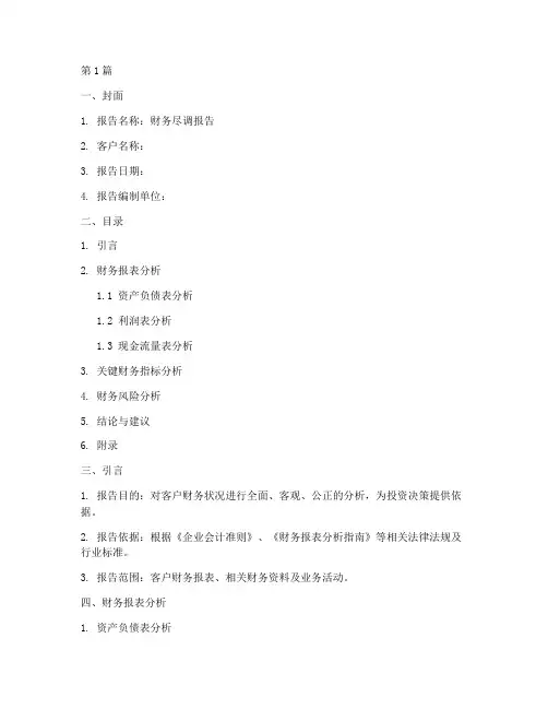财务尽调报告分析模板(3篇)