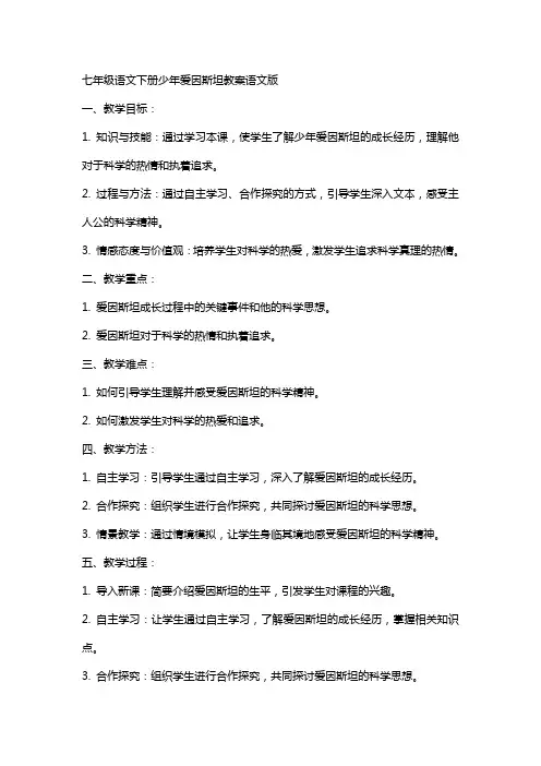 七年级语文下册少年爱因斯坦教案语文版