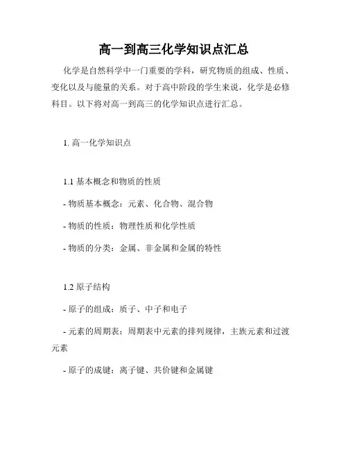 高一到高三化学知识点汇总