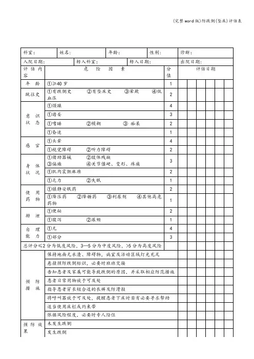 防跌倒(坠床)评估表