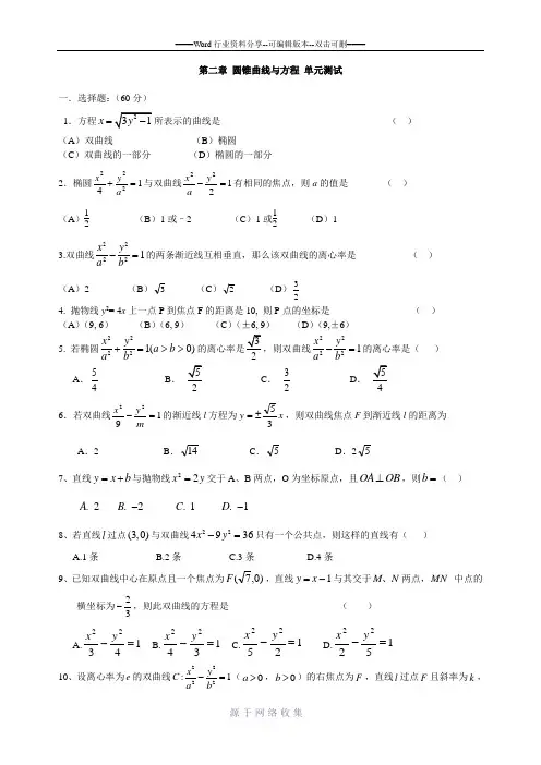 新人教版圆锥曲线测试卷