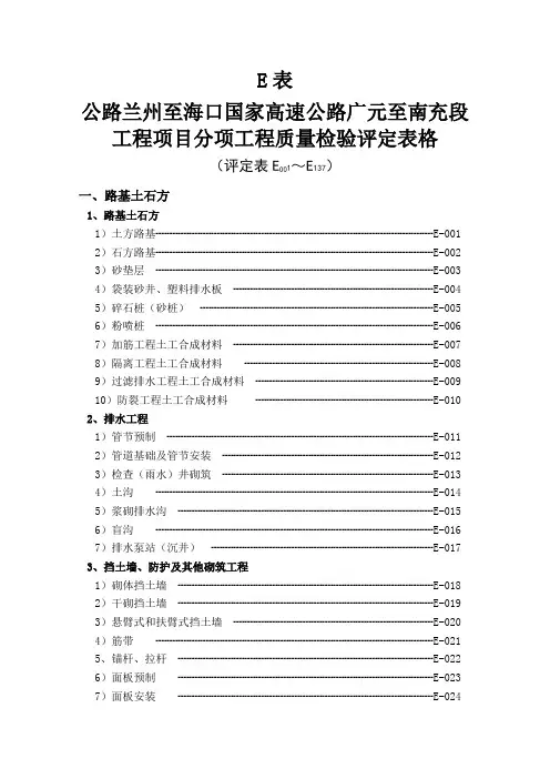 E表--分项工程质量检验评定表格3