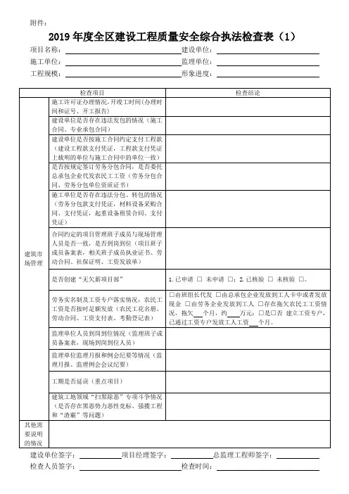 2019年度全区建设工程质量安全综合执法检查表(1)【模板】
