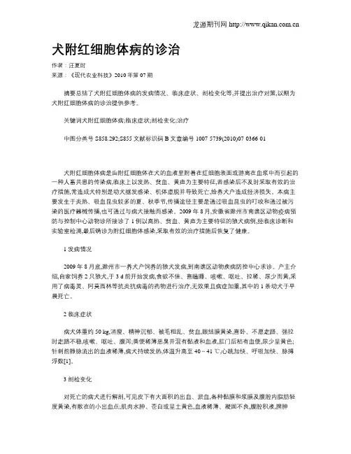犬附红细胞体病的诊治