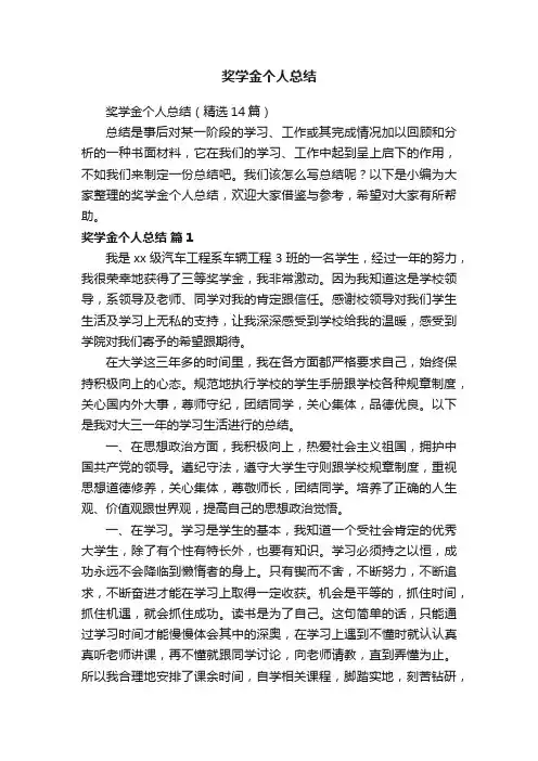 奖学金个人总结