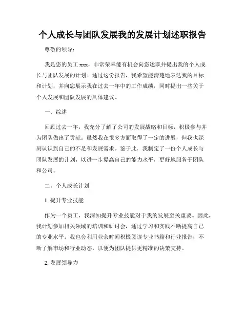 个人成长与团队发展我的发展计划述职报告