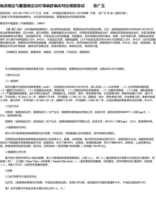 地洛他定与氯雷他定治疗荨麻疹临床对比观察尝试张广玉
