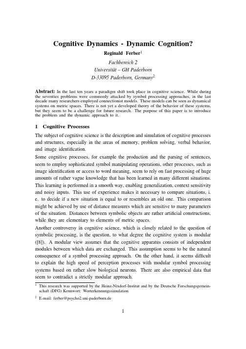 Cognitive Dynamics- Dynamic Cognition