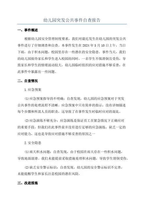 幼儿园突发公共事件自查报告