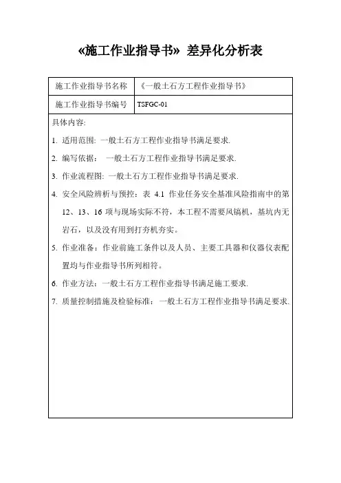 《施工作业指导书》差异化分析表32418