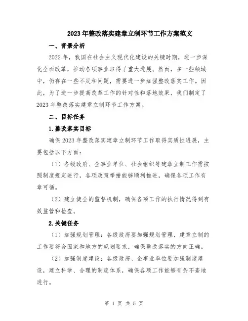 2023年整改落实建章立制环节工作方案范文