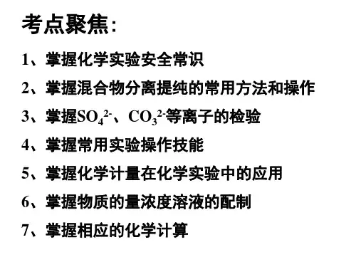江苏省南京一中小高考高中化学人教版必修1《第一章 从实验学化学》复习课件