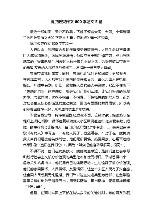 抗洪救灾作文600字范文5篇