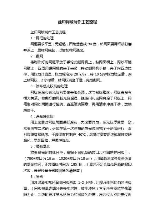 丝印网版制作工艺流程