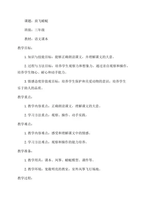 三年级语文放飞蜻蜓教学设计