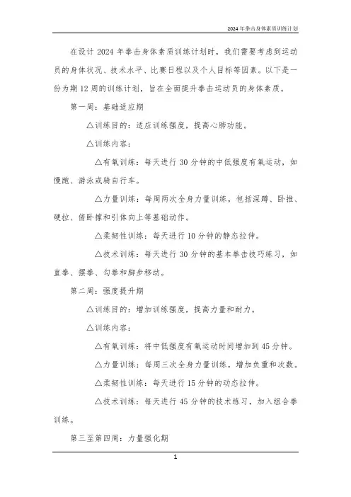 2024年拳击身体素质训练计划