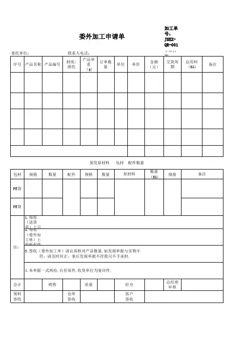 委外加工申请单