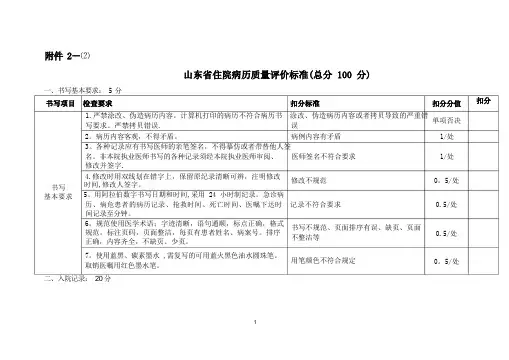 山东省病历质量评价标准