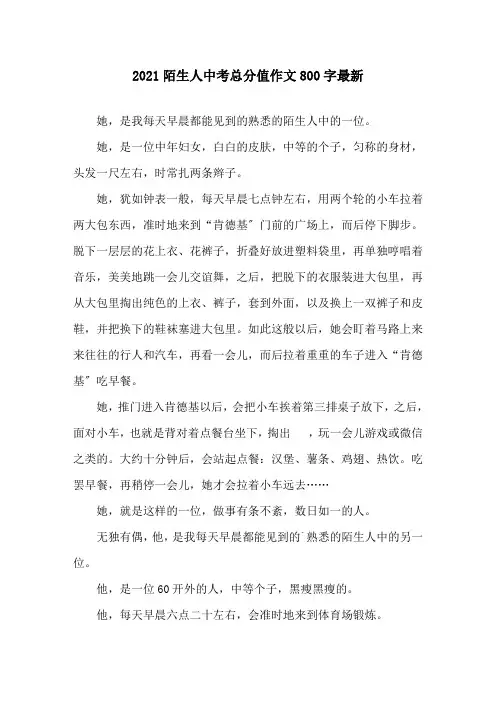 2021陌生人中考满分作文800字最新精选