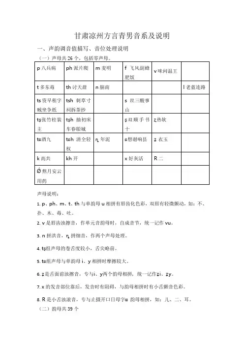 甘肃凉州方言青男音系及说明