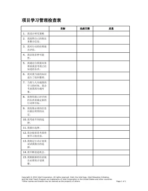 项目管理检查表