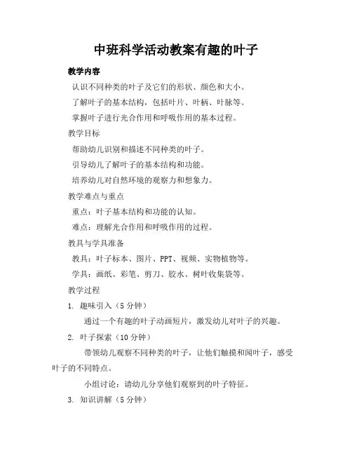 中班科学活动教案有趣的叶子