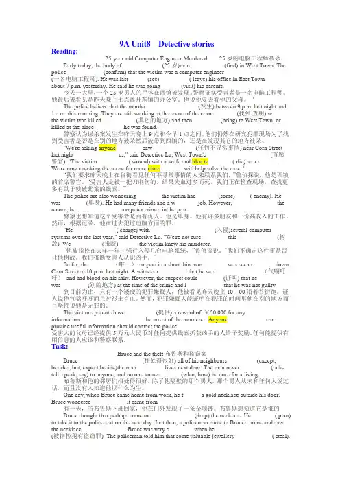 Unit8课文挖空练习(ReadingTask首字母填空)牛津译林版英语九年级上册