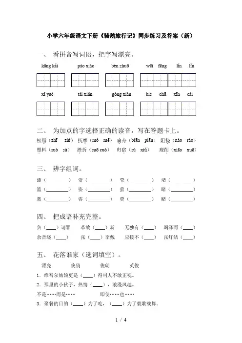 小学六年级语文下册《骑鹅旅行记》同步练习及答案(新)