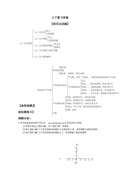 初中数学人教版初一下总复习学案