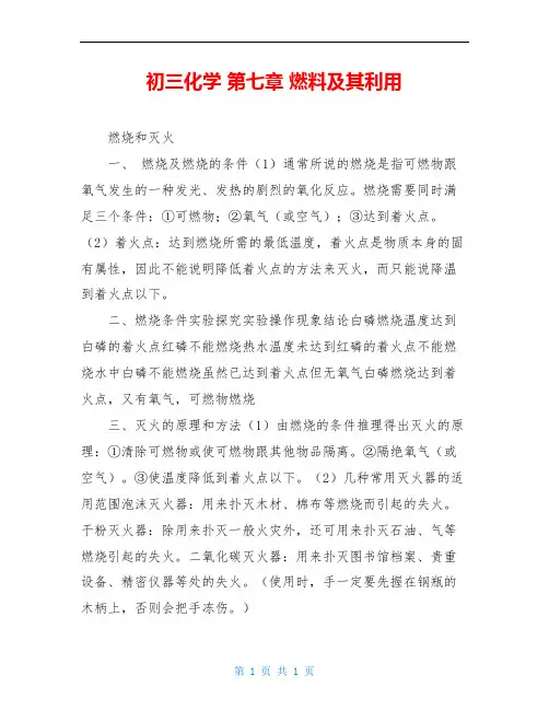初三化学 第七章 燃料及其利用