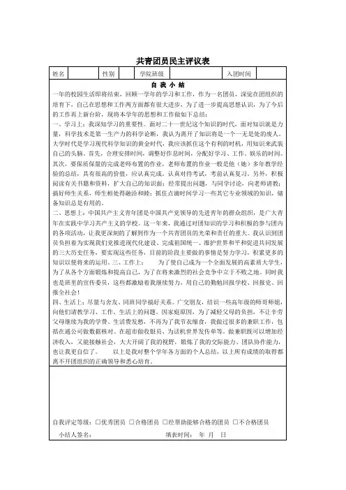 共青团员民主评议表